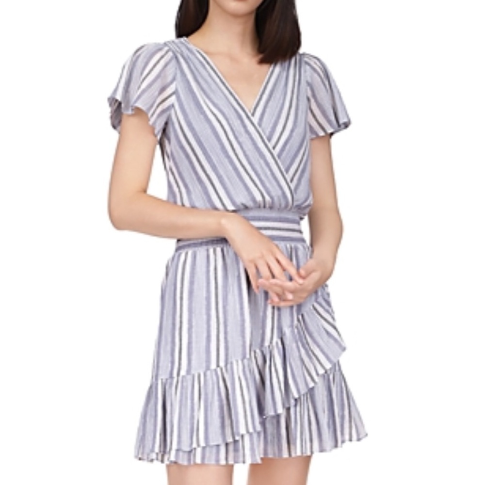 MICHAEL Michael Kors Blue and White Flutter Sleeve Mini Dress